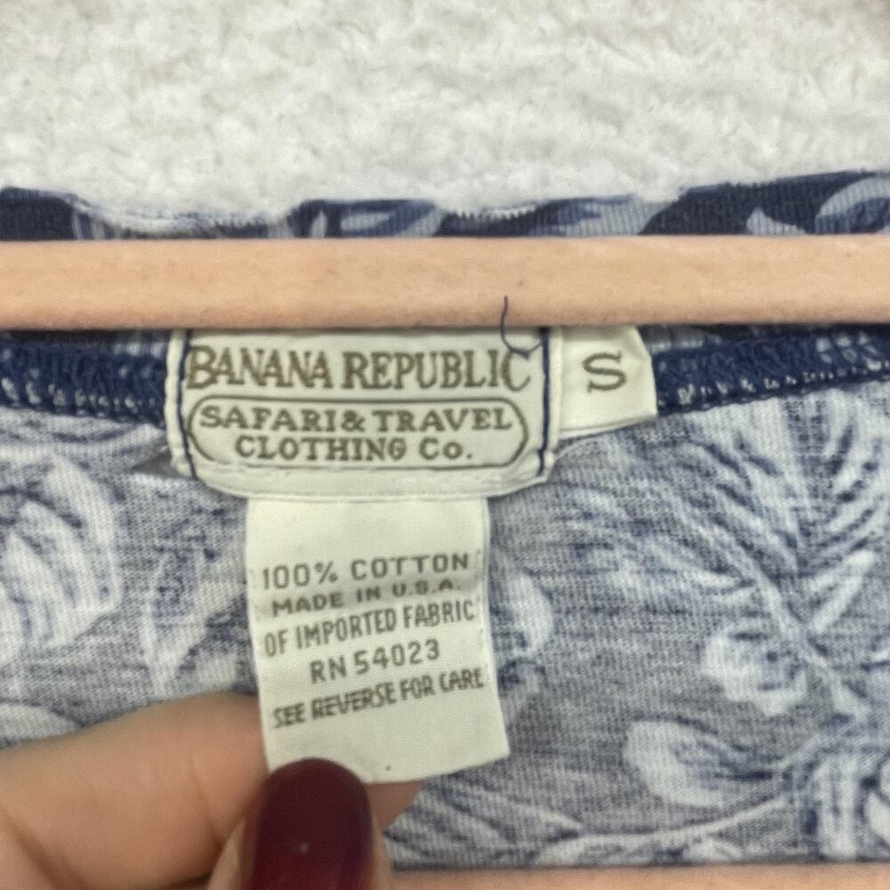 Vintage Banana Republic Shirt Shorts Set Womens Small Blue Floral Made USA 80s - Picture 2 of 12